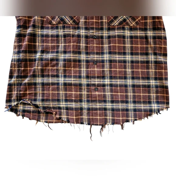 Amiri | Leather Logo Flannel Button Down Shirt | Brown | Mens | Size Large - Picture 13 of 16